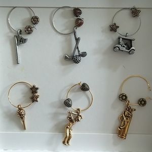 Golf🍷WINE Glass Charms ⛳ 6 gold & silver tone